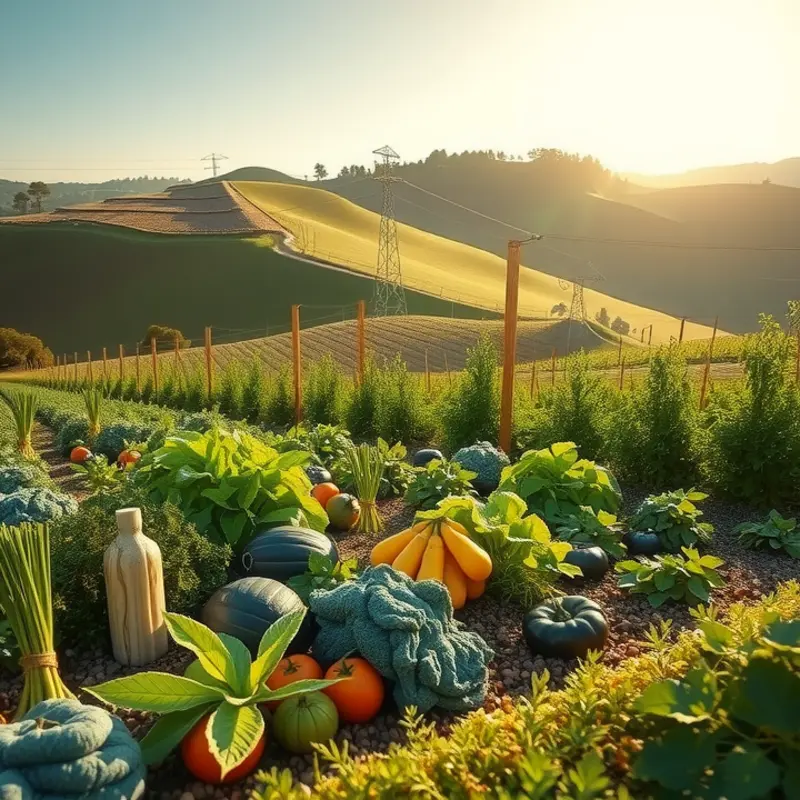A picturesque landscape showcasing abundant fruits and vegetables growing naturally in a lush environment.