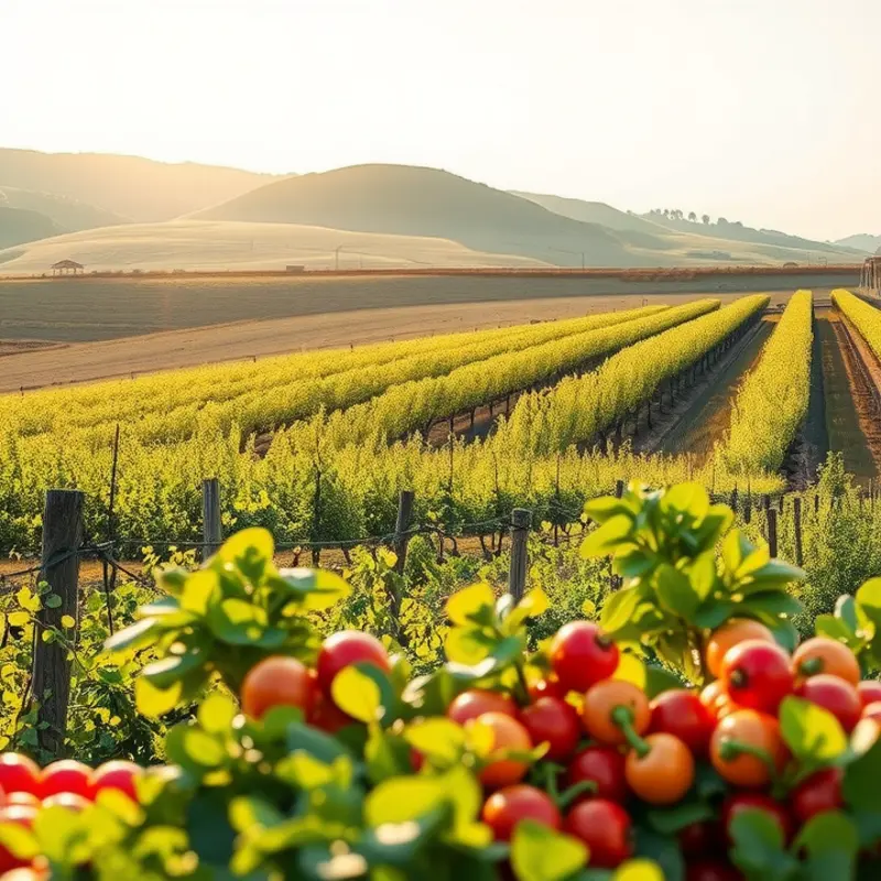 A serene landscape showcasing the lush growth of olives under warm sunlight, symbolizing nature’s bounty.