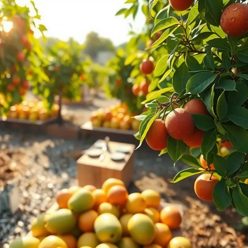 A vibrant field filled with fresh fruits and lush greenery.