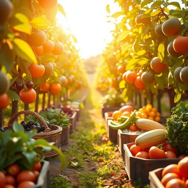A lush landscape showcasing vibrant fruits and vegetables.