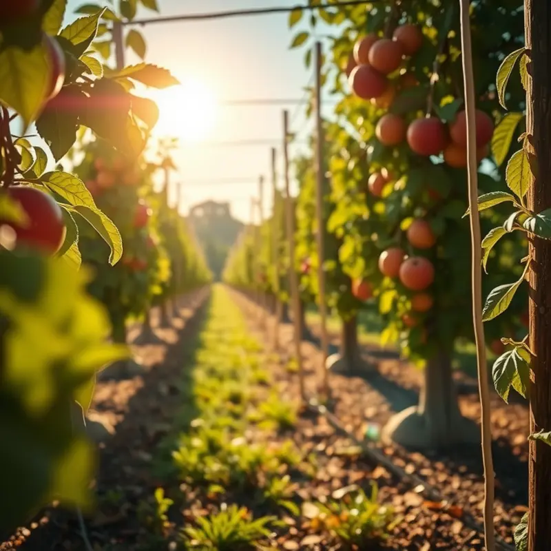 A sunlit field abundant with vibrant vegetables and fruits.