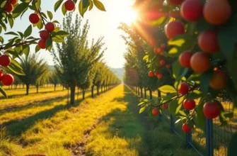A bright sunlit orchard showcasing an abundance of organic fruits and vegetables, representing freshness and health.