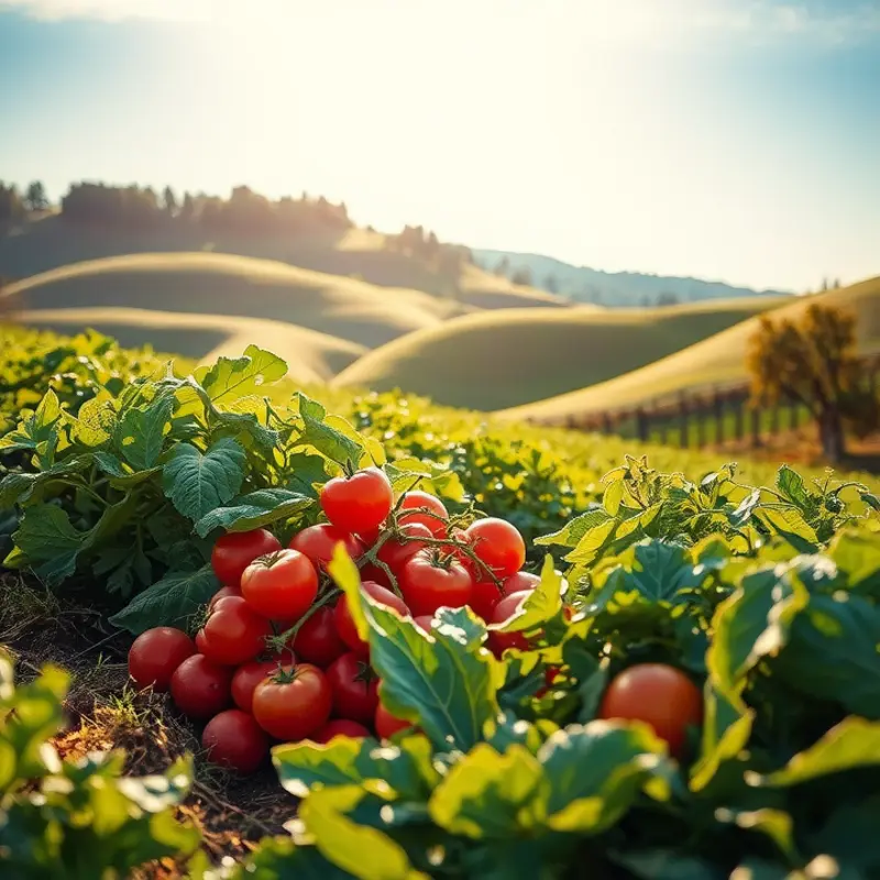 A sunlit orchard filled with fresh, vibrant produce, symbolizing natural nourishment.