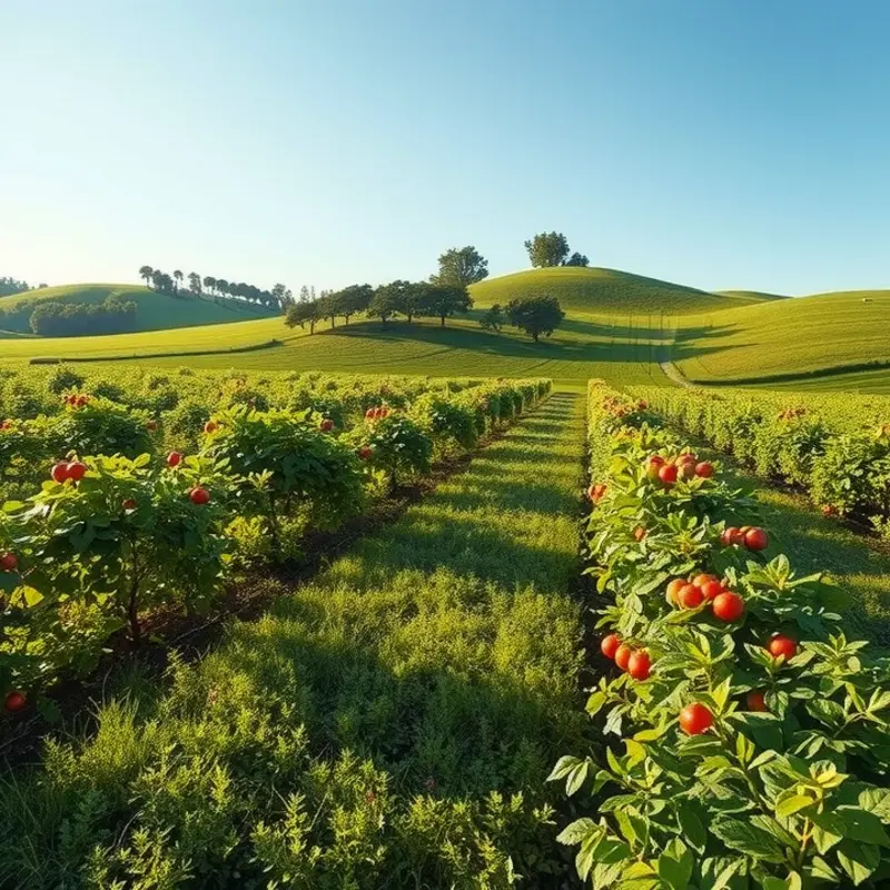 A vibrant sunlit field showcasing fresh organic produce.