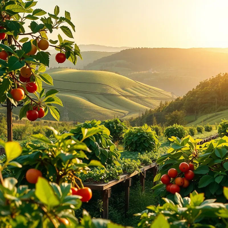 A sunlit field full of vibrant organic produce, emphasizing nature’s bounty.