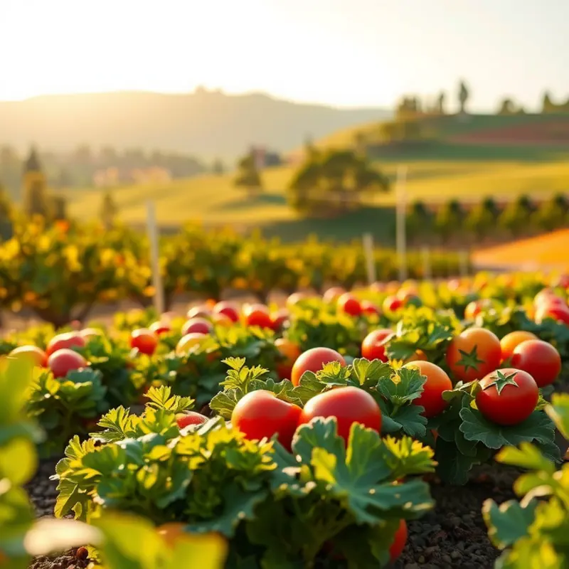 A sunlit field showcasing organic fruits and vegetables.