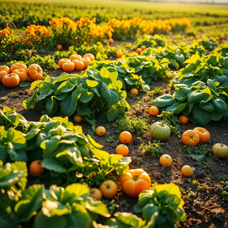 A picturesque landscape featuring a bountiful variety of organic produce.