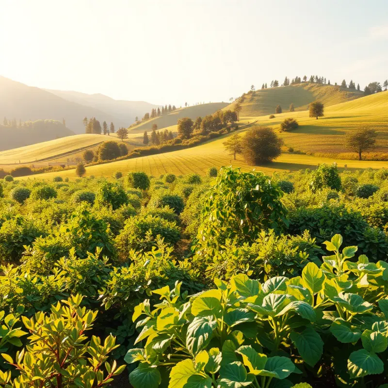 A sunlit field rich with vibrant fruits and vegetables, symbolizing natural nourishment.