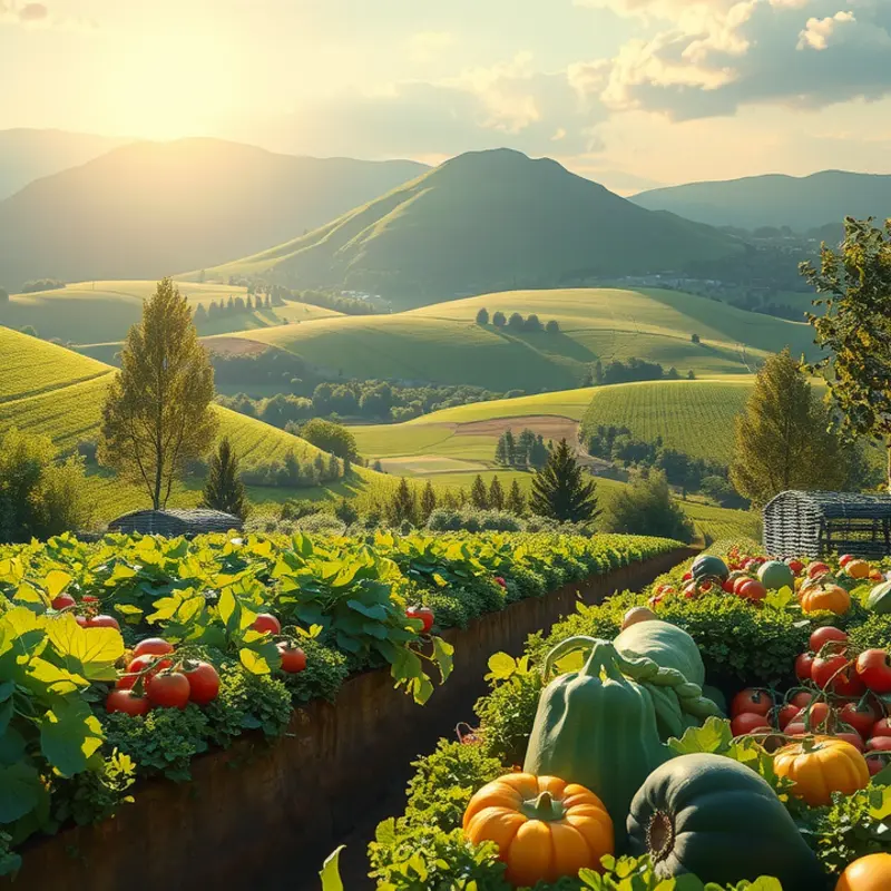 A vibrant field of fruits and vegetables symbolizing whole food nutrition.