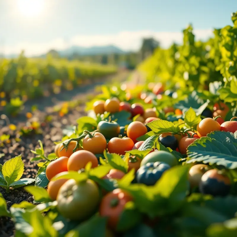 A vibrant sunlit field brimming with organic produce, symbolizing fresh and healthy meal prep.