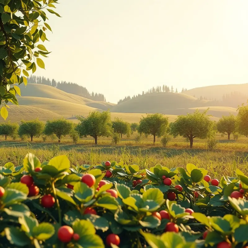 A sunlit field filled with vibrant vegetables and fruits, showcasing nature’s abundant offerings.