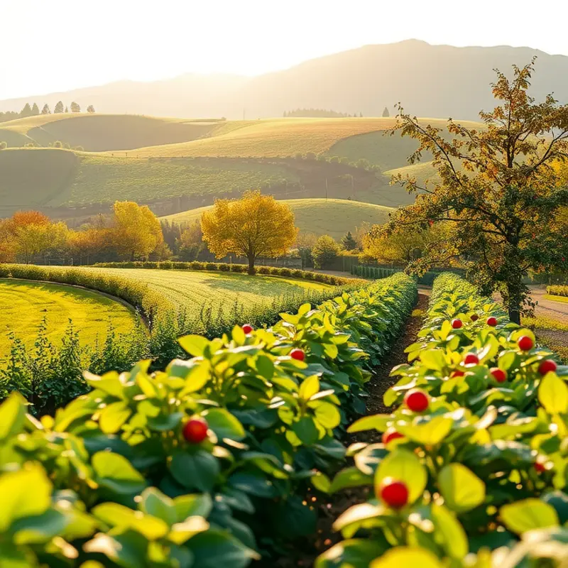A serene sunlit field showcasing organic produce in harmony with nature.