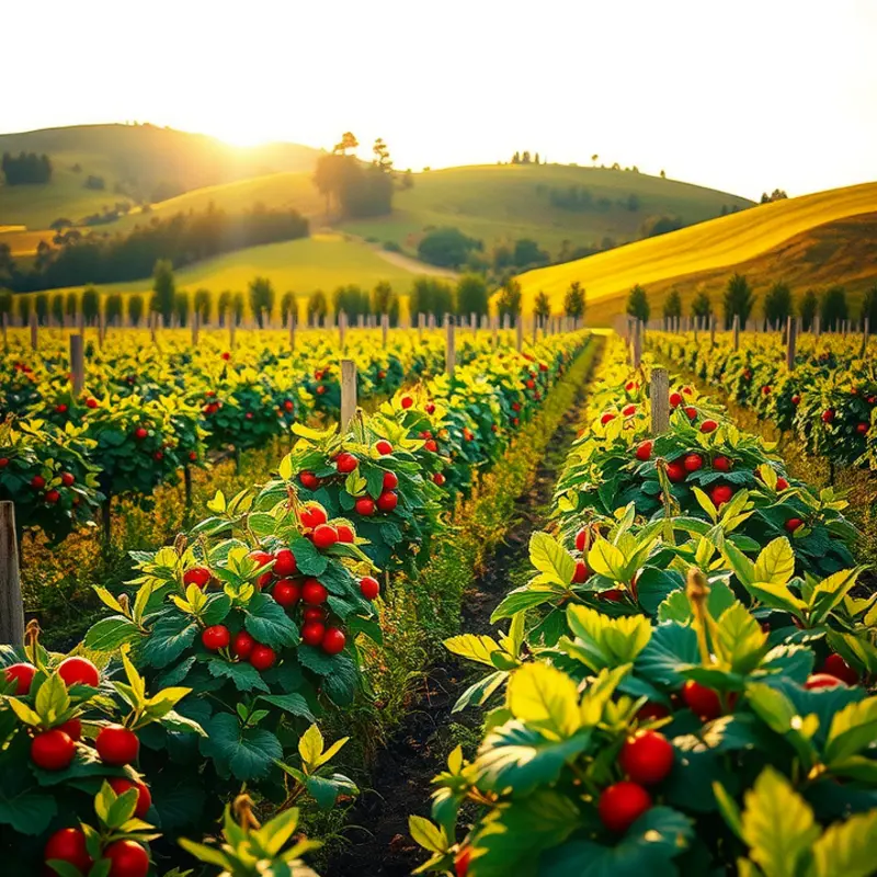 A sunlit field filled with vibrant produce, epitomizing the essence of organic farming.