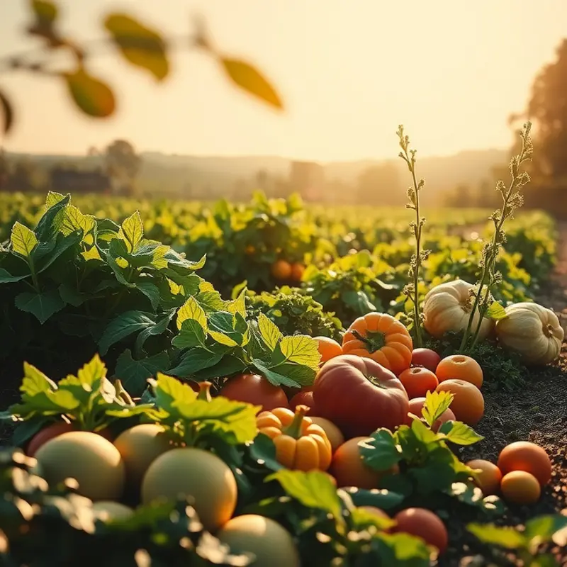 A vibrant sunlit field filled with organic produce.