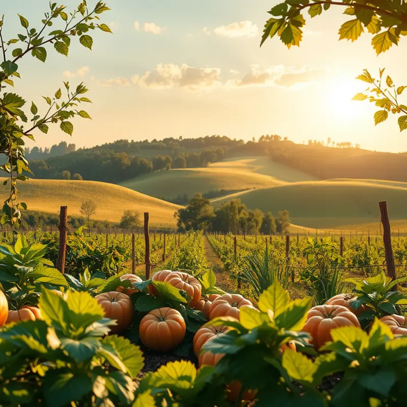 A sunlit field showcasing vibrant organic produce.