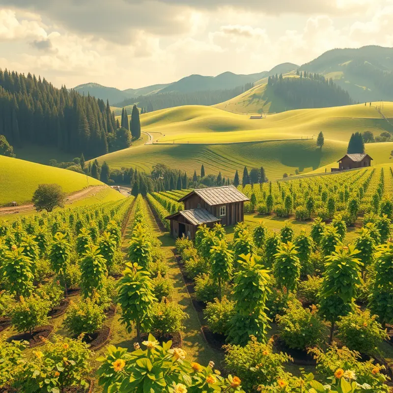 A vibrant landscape showcasing natural organic produce in a serene setting.