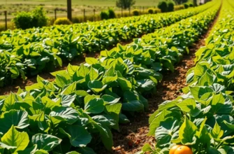 A serene landscape illustrating a sunlit field of vegetables and fruits, promoting healthy eating.