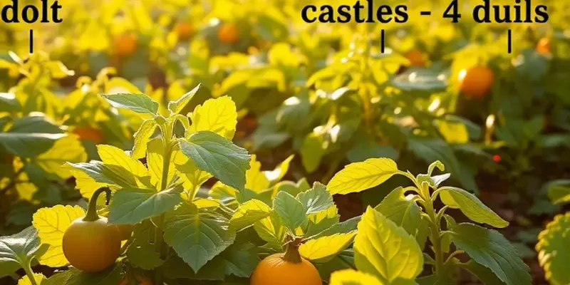 A sunlit field filled with vibrant vegetables and fruits against a backdrop of lush greenery.