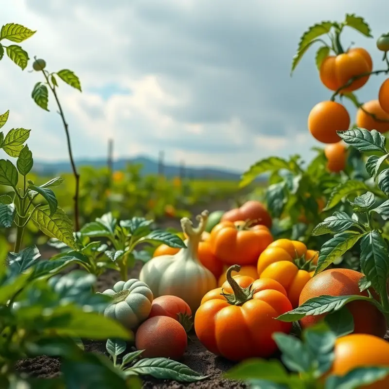A sunlit garden showcasing vibrant organic produce.