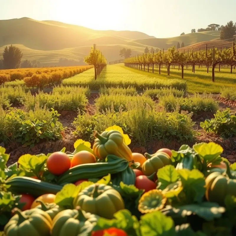A sunlit field displaying vibrant fruits and vegetables, symbolizing the essence of a vegan diet.