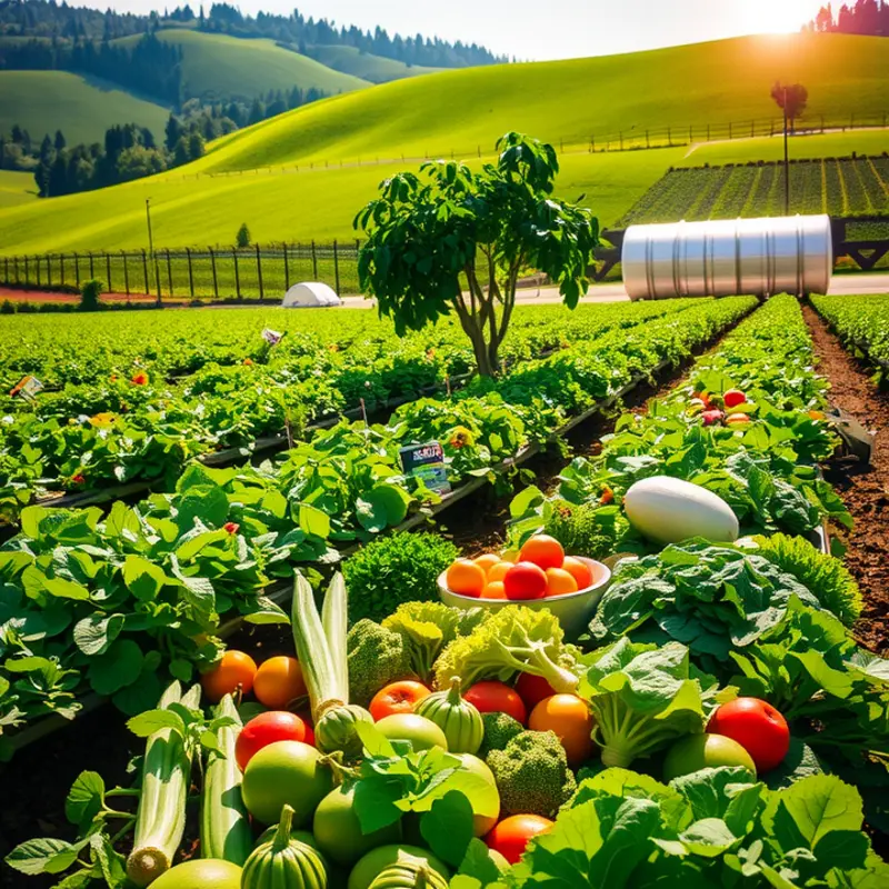 A bountiful organic garden bathed in sunlight.