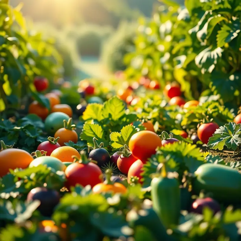 A vibrant sunlit field of organic produce showcasing the beauty of nature and abundance.