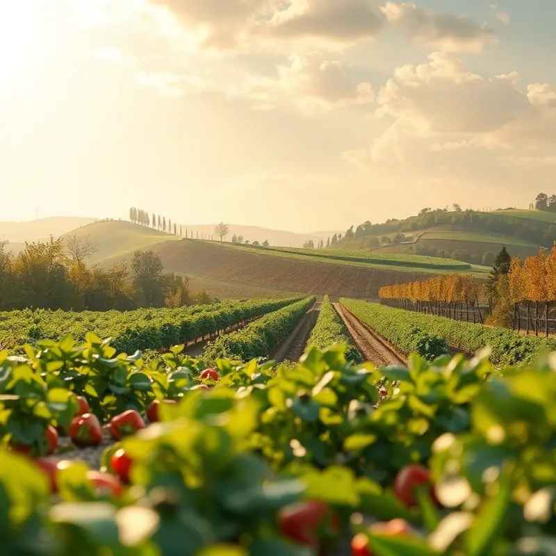A vibrant sunlit orchard showcasing the abundance of organic produce.