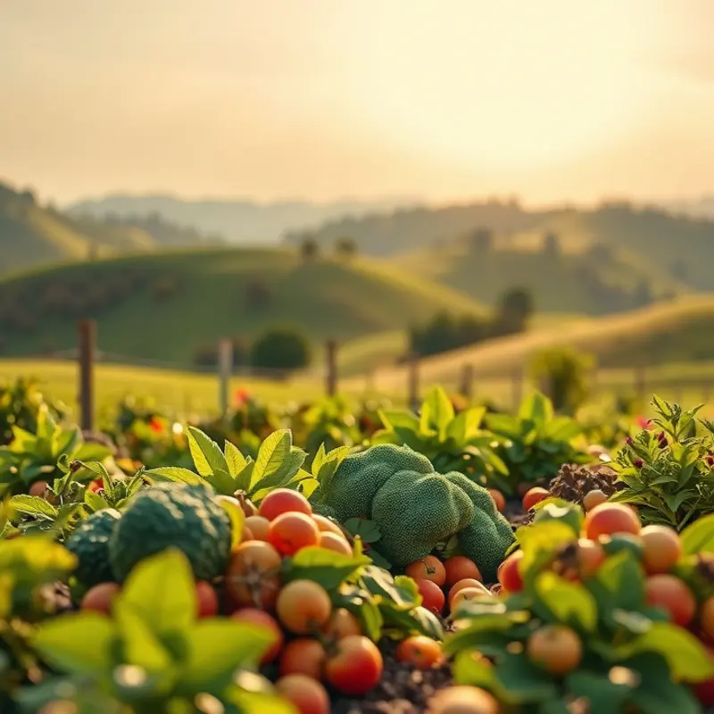 A sunlit orchard showcasing the abundance of organic fruits and vegetables.