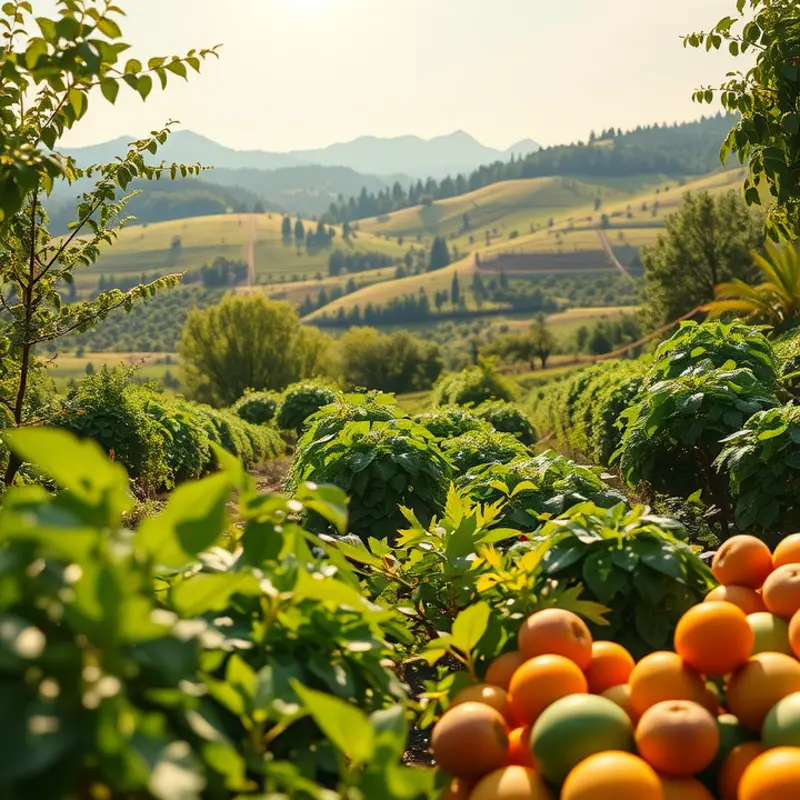 A vibrant orchard filled with fresh, organic produce
