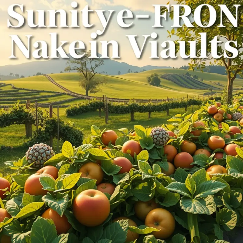 A sunlit field showcasing vibrant vegetables and fruits in a natural setting.