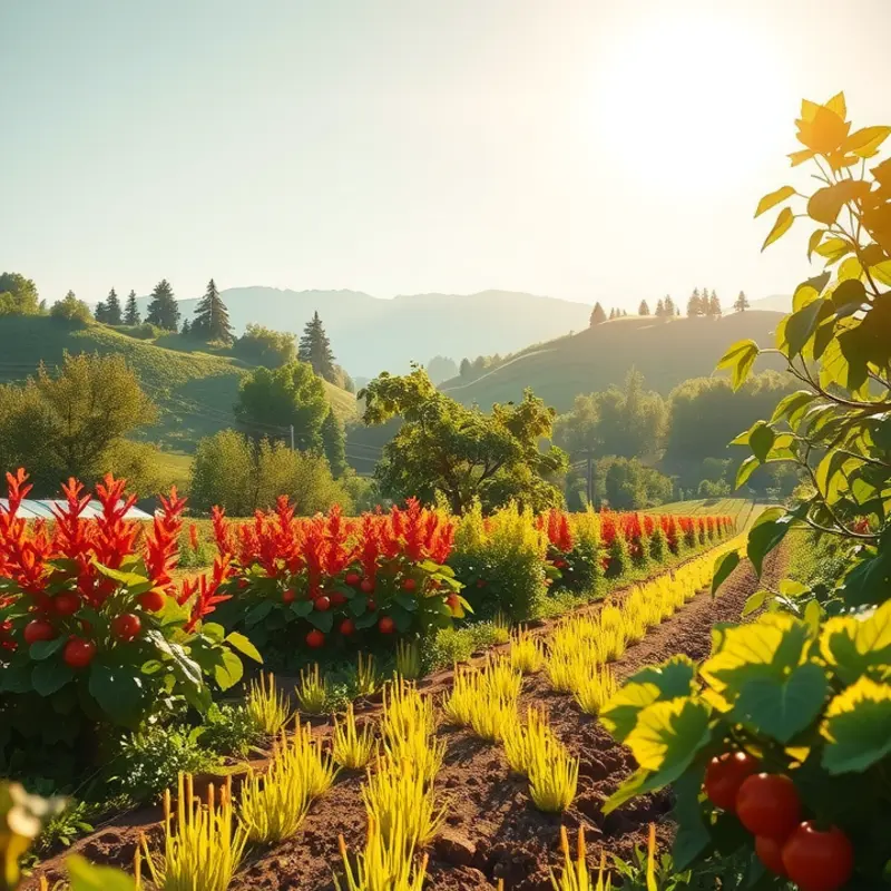 A vibrant orchard thriving with healthy fruits and vegetables.