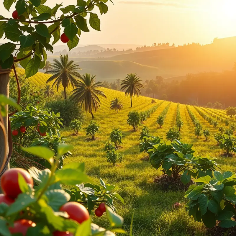 A radiant orchard showcasing vibrant fruits and vegetables, embodying the essence of a therapeutic vegan diet.