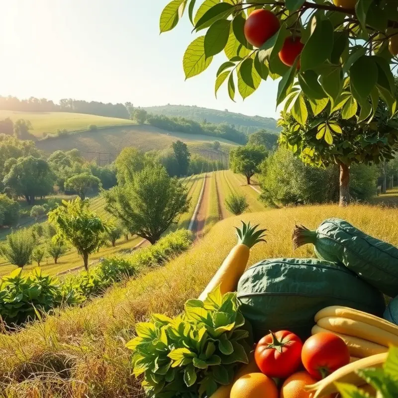 A vibrant, organic orchard showcasing the abundance of healthy produce.