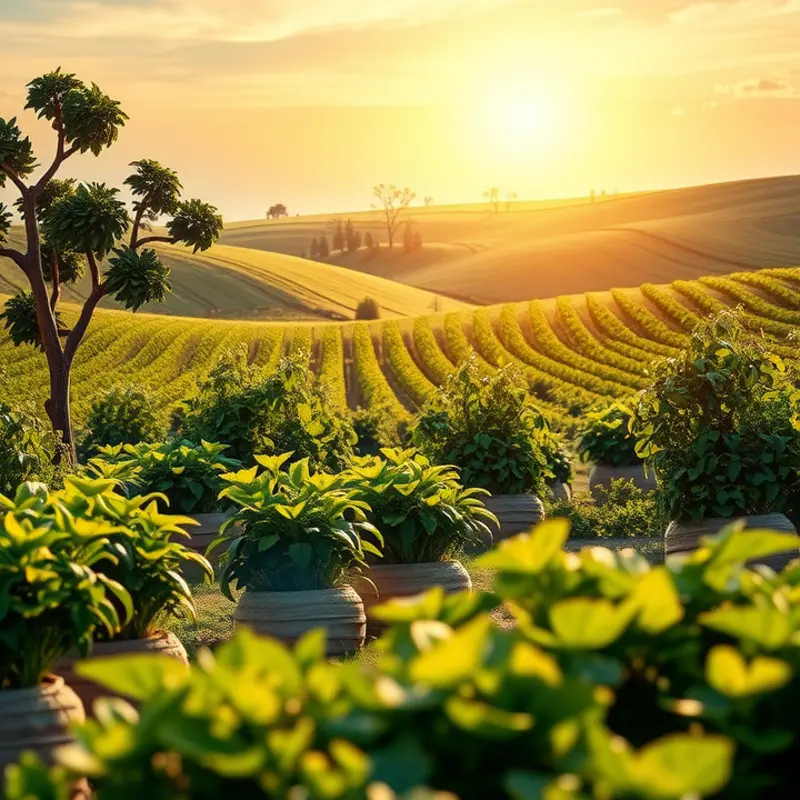 A vibrant orchard filled with fresh, organic produce under the warm sun.