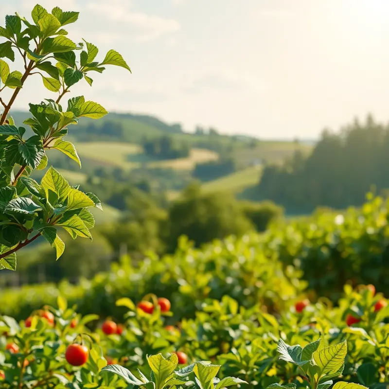 A sunlit field showcasing vibrant fruits and vegetables, representing the freshness of natural ingredients.