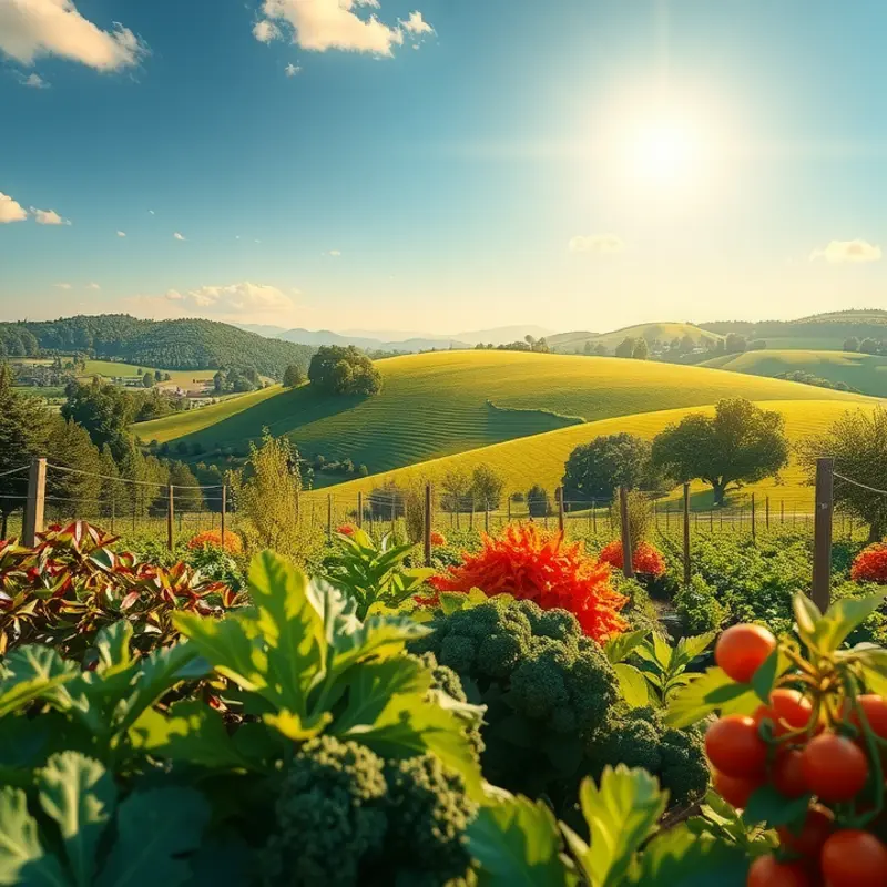 A vibrant field showcasing the abundance of fresh, organic produce.