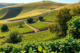 A scenic view of organic vegetables and fruits thriving in a sunlit field.
