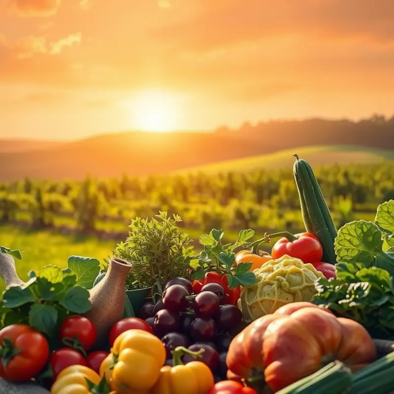 A vibrant sunlit field showcasing organic produce thriving in harmony with nature.