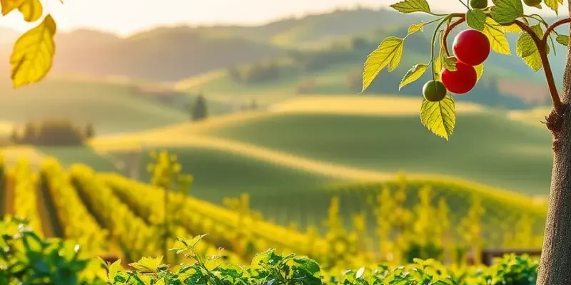 A beautiful organic field filled with fresh fruits and vegetables.