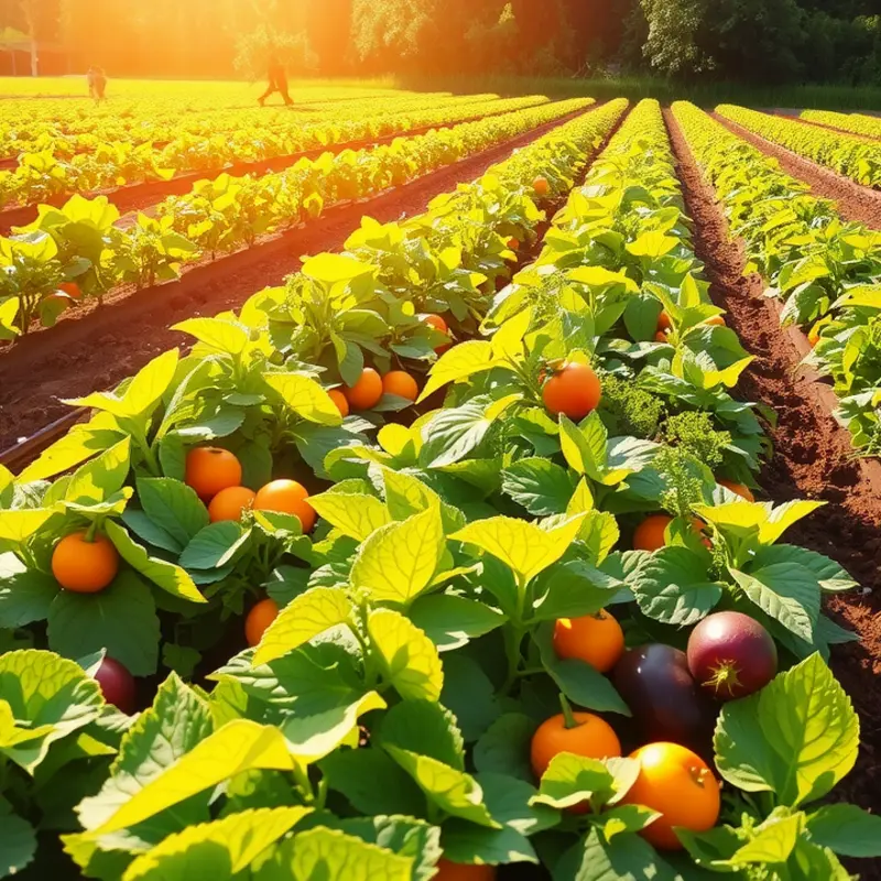 A lush field showcasing organic vegetables and fruits.