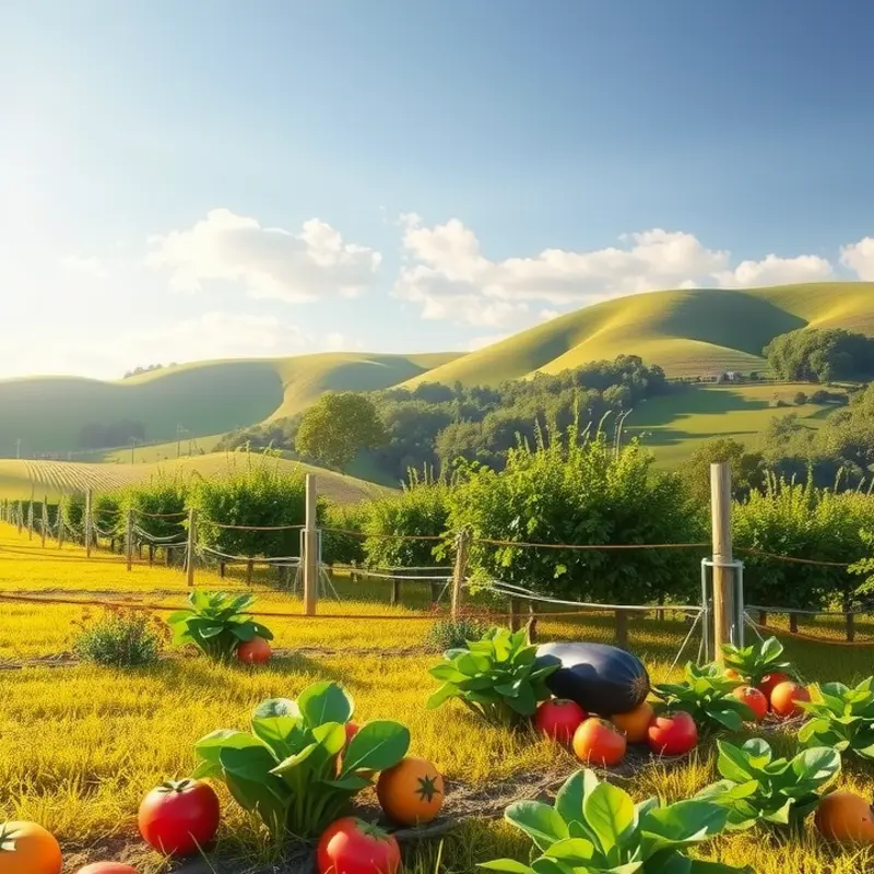 A vibrant vegetable garden basking in sunlight, showcasing the freshness of organic produce.
