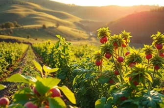 Scenic sunrise over an organic field full of produce.
