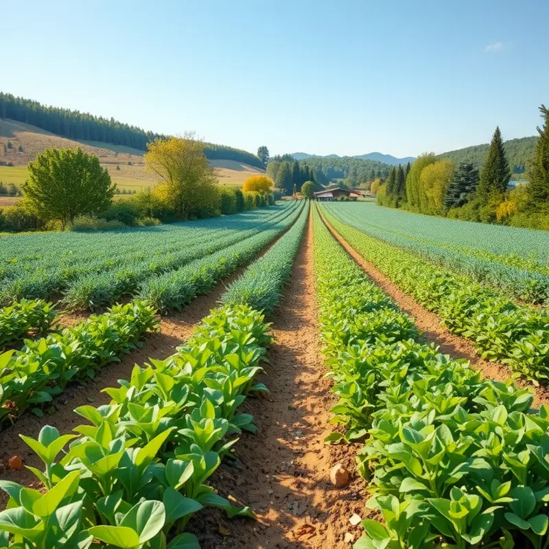 A sunlit field showcasing a vibrant variety of vegetables and fruits.
