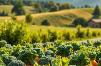A beautiful landscape filled with healthy organic fruits and vegetables under the sun.