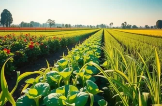 A sunlit field of diverse crops representing eco-friendly food production.