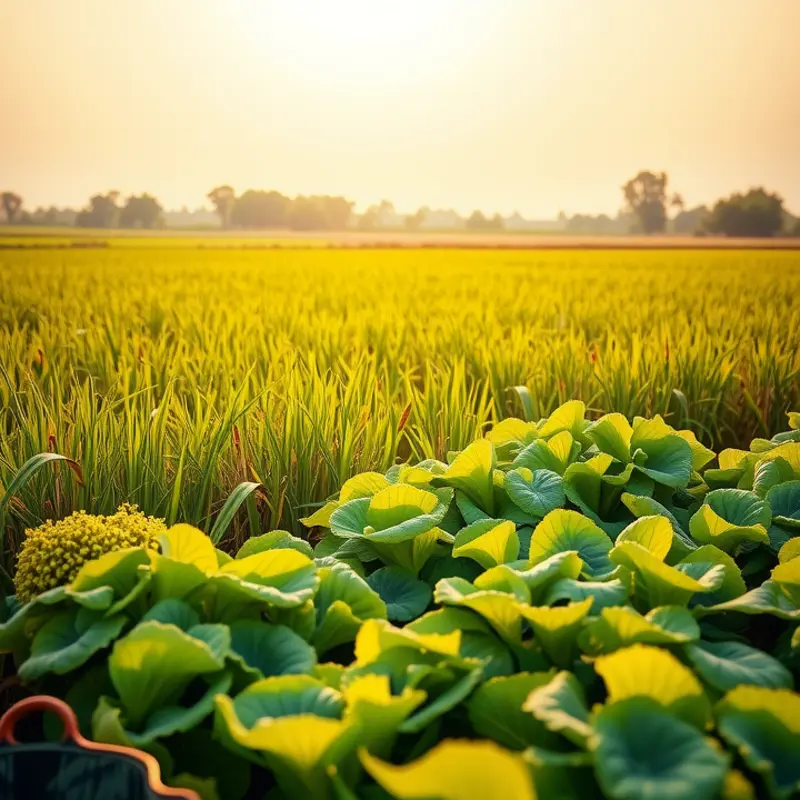 A lush field of sustainable crops thriving in harmony with nature.