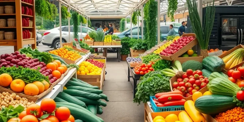 A picturesque landscape of a sunlit field with lush greenery and an array of vibrant organic produce, symbolizing the beauty of sustainable food choices.
