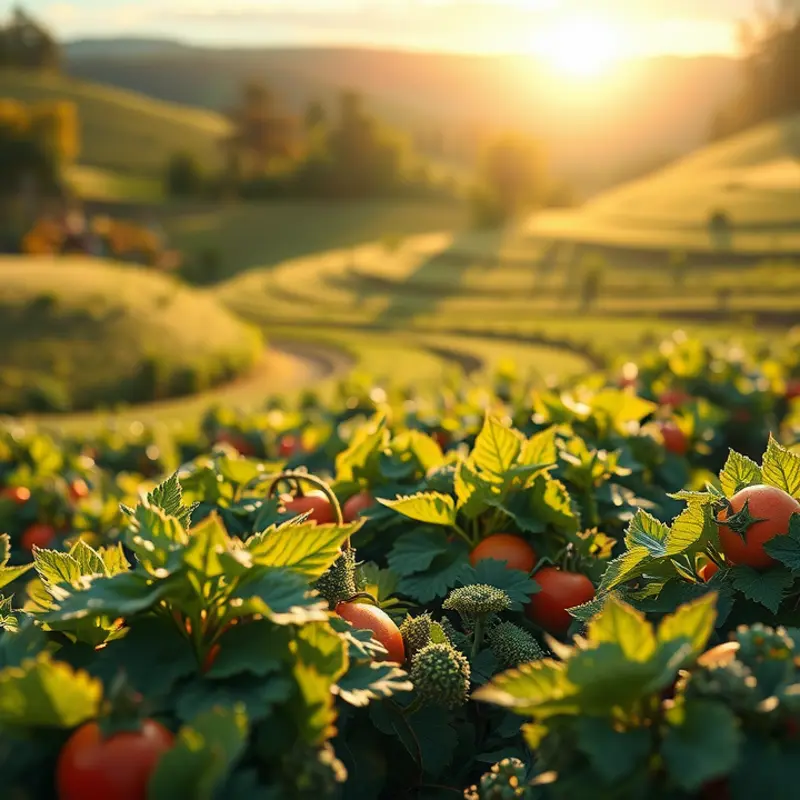 A sunlit field showcasing vibrant, organic produce.