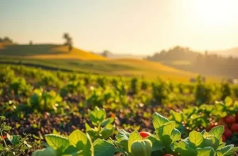 A scenic view of a field filled with vibrant organic produce under soft sunlight.