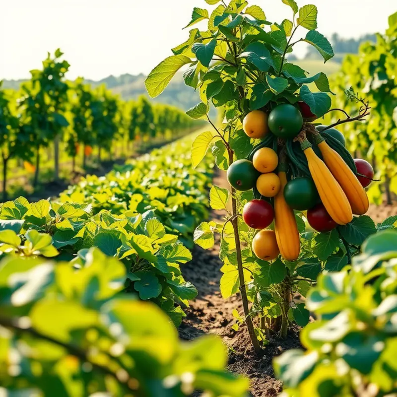 A vibrant landscape showcasing the abundance of organic produce in nature.